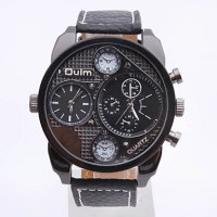 Relógio de pulso de quartzo Estilo militar zonas 2 tempo dos homens caixa preta banda pu