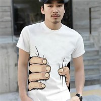 Manga curta engraçado 3D camiseta com os homens do Big Mão impresso (100% algodão)